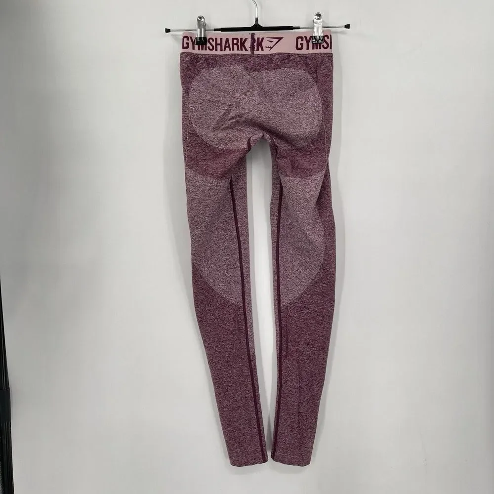 Gymshark XS Flex Leggings Women Burgundy Pink Marl Seamless Contouring Gym Pants